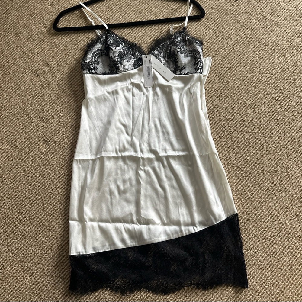 Fleur du Mal White Satin Dress with Black Lace